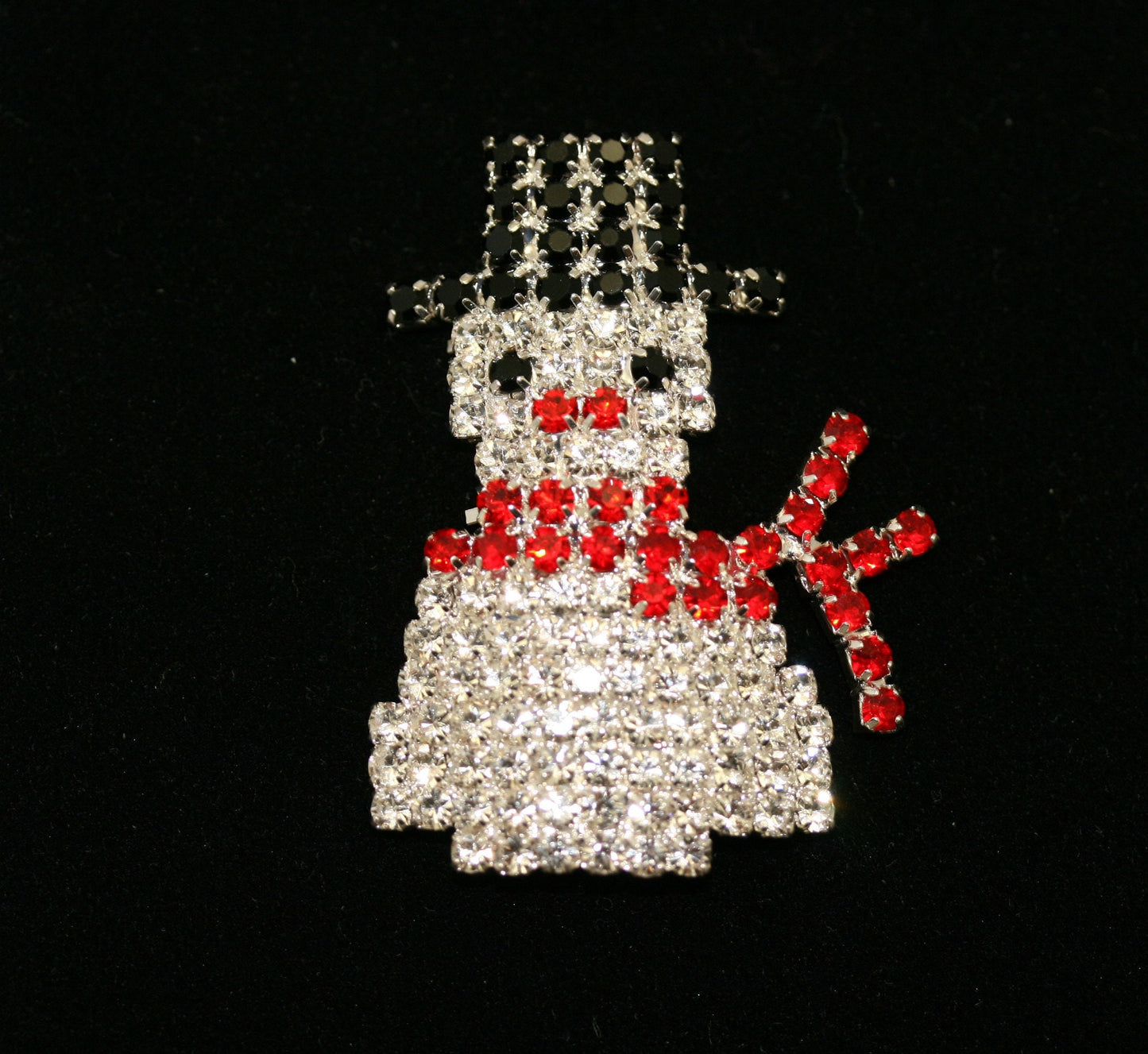 Rhinestone Winter Snowman Pin Brooch, Prong-setting Crystal Christmas Snowman, Holiday Christmas Jewelry