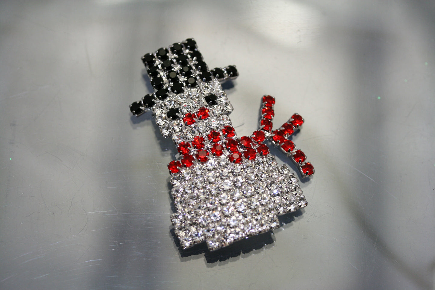 Rhinestone Winter Snowman Pin Brooch, Prong-setting Crystal Christmas Snowman, Holiday Christmas Jewelry