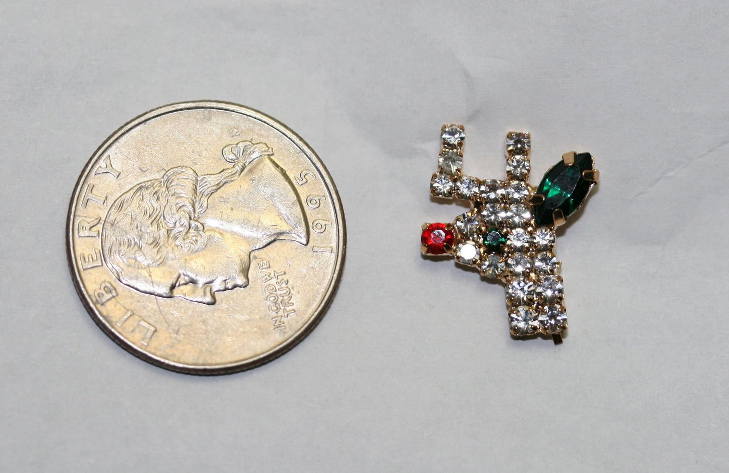 Vintage Rhinestone Reindeer Post Earring, Christmas Rudolph Earring, Holiday Reindeer Jewelry