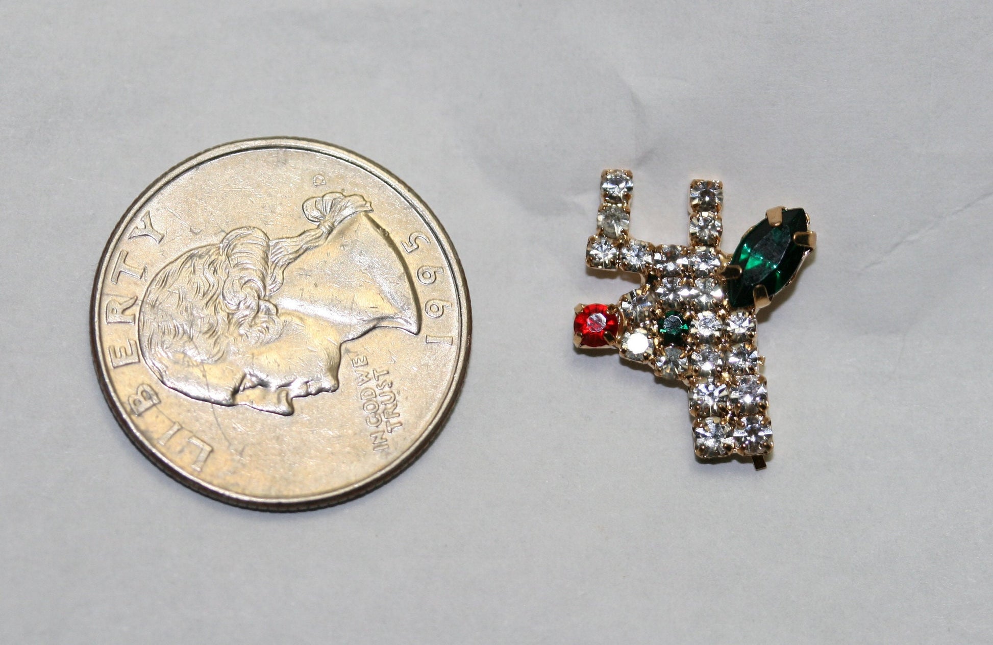 Vintage Rhinestone Reindeer Post Earring, Christmas Rudolph Earring, Holiday Reindeer Jewelry