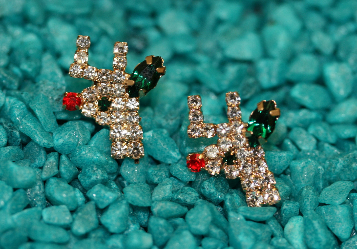 Vintage Rhinestone Reindeer Post Earring, Christmas Rudolph Earring, Holiday Reindeer Jewelry