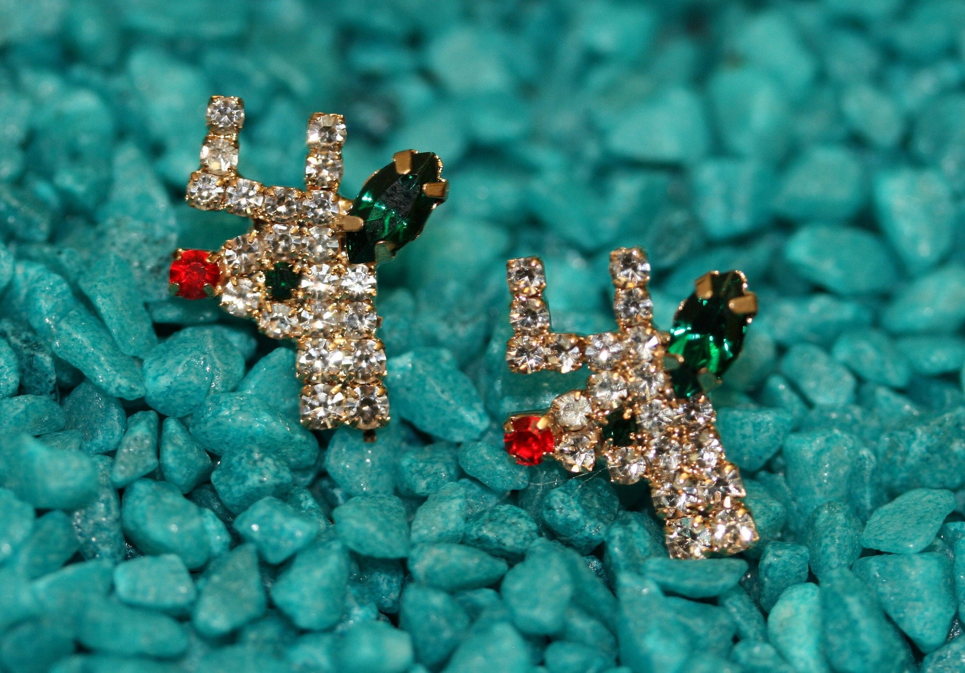 Vintage Rhinestone Reindeer Post Earring, Christmas Rudolph Earring, Holiday Reindeer Jewelry