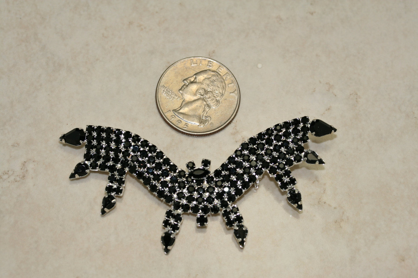 Rhinestone Crystal Black Bat Pin Brooch for Halloween, Prong-Set Halloween Jewelry
