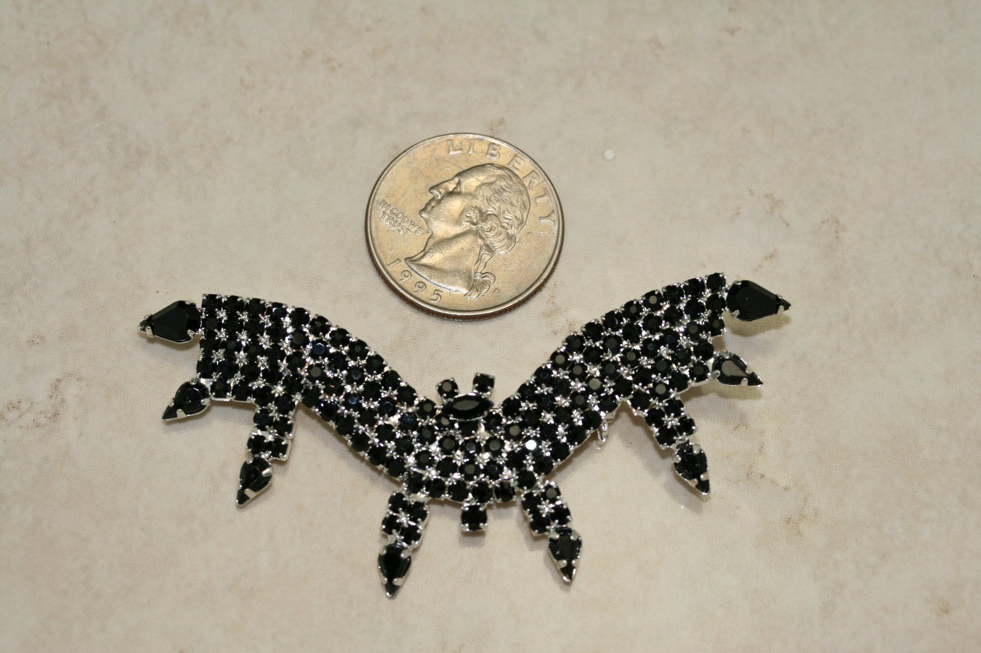 Rhinestone Crystal Black Bat Pin Brooch for Halloween, Prong-Set Halloween Jewelry