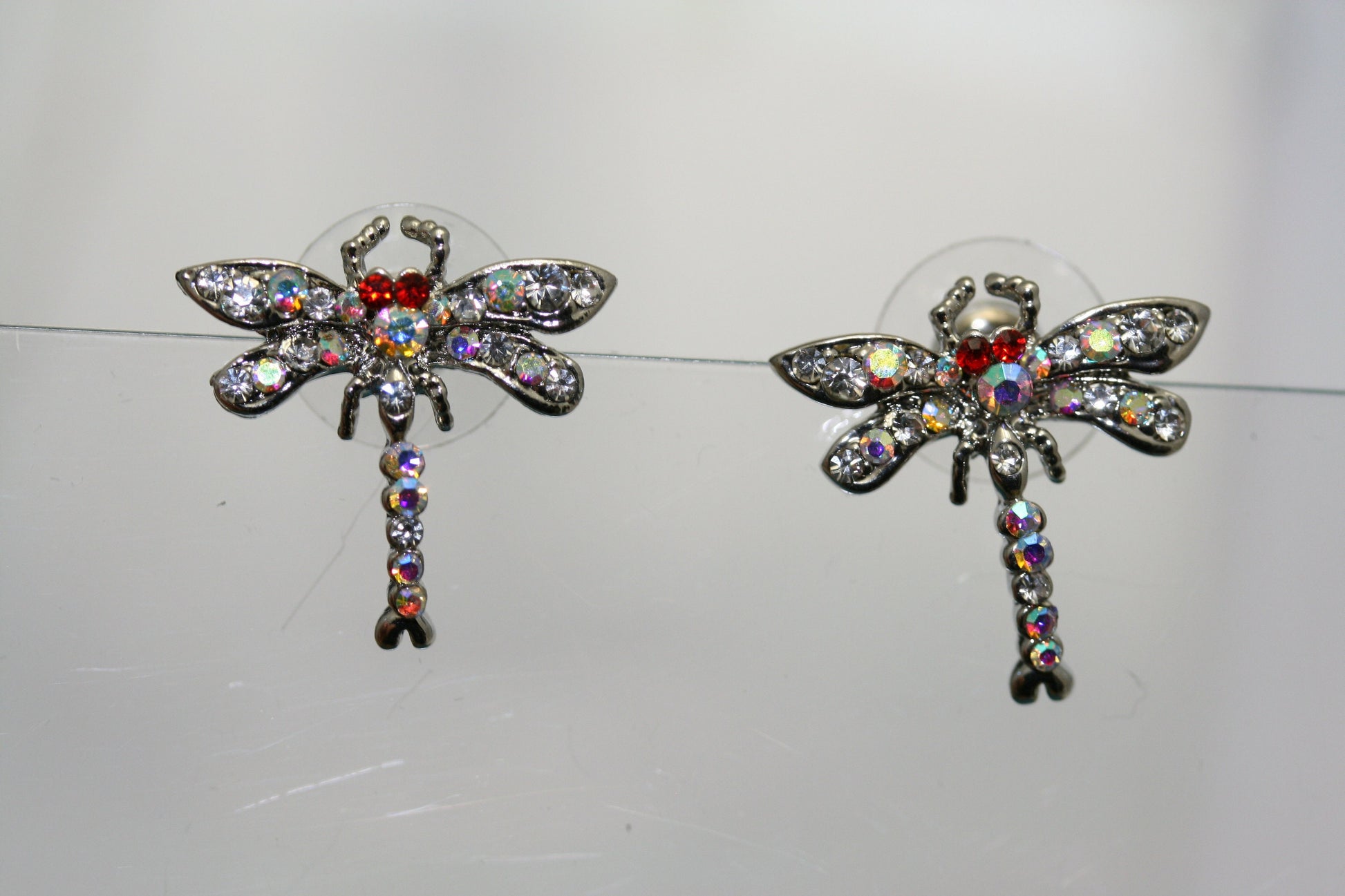 Insect Jewelry Sets for Bride Silver Dragonfly Pendant Necklace Rhinestone Post Earrings for Women