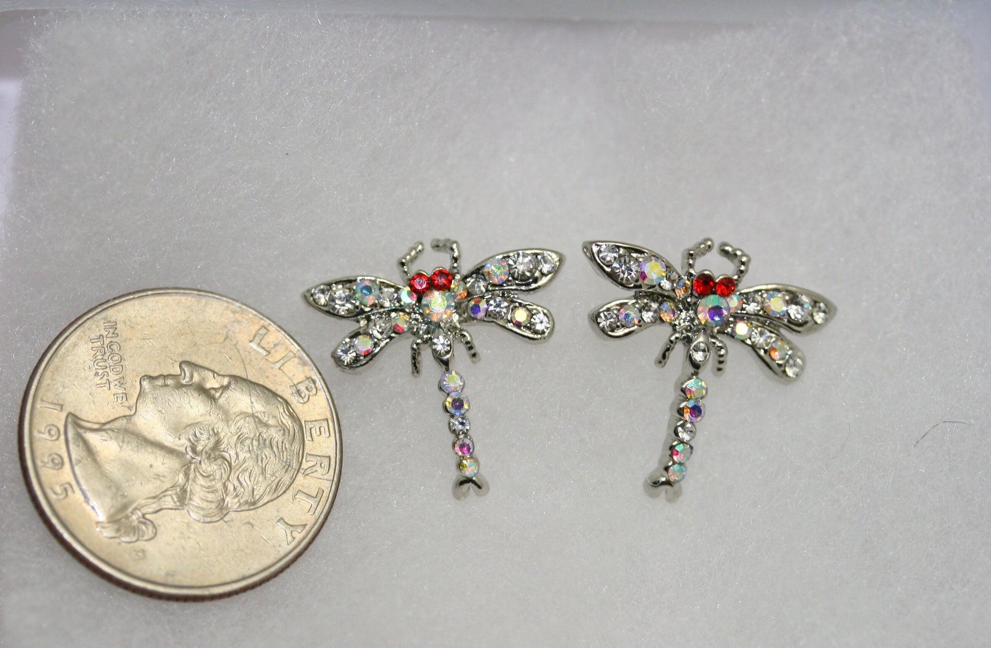 Insect Jewelry Sets for Bride Silver Dragonfly Pendant Necklace Rhinestone Post Earrings for Women