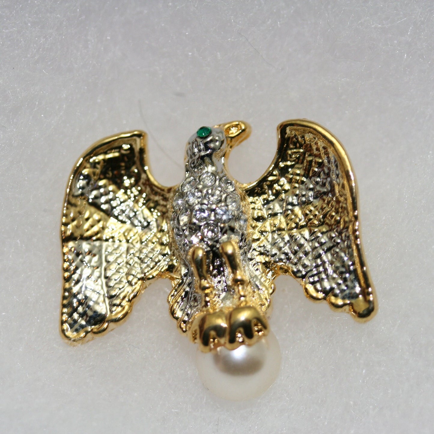 Rhinestone Gold Eagle Crystal Pearl Pin Small Dar Patriot Military USA Campaign Dar Brooch