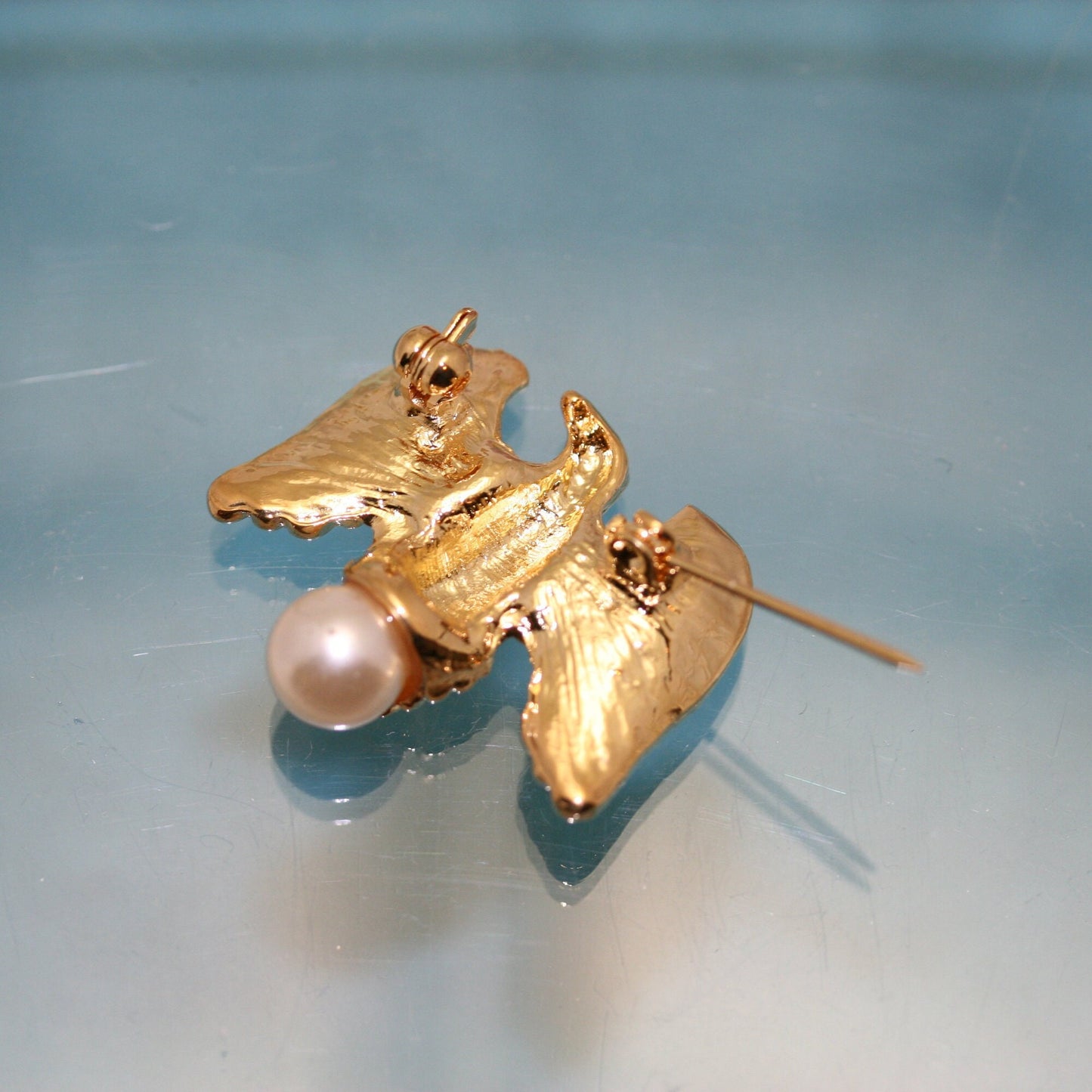 Rhinestone Gold Eagle Crystal Pearl Pin Small Dar Patriot Military USA Campaign Dar Brooch