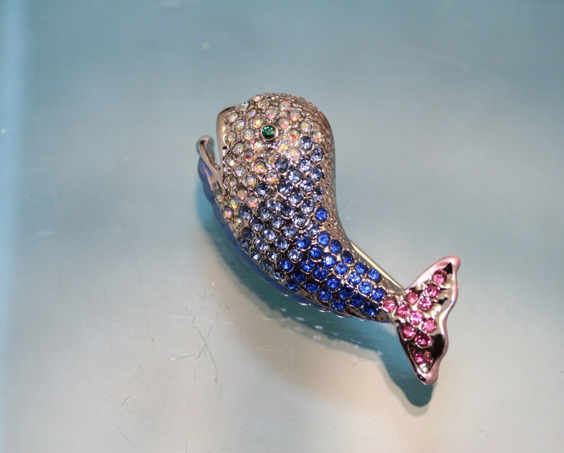 Sapphire Blue Rhinestone Whale Pin Ocean Wild Animal Pin Brooch, Crystal Whale Brooch
