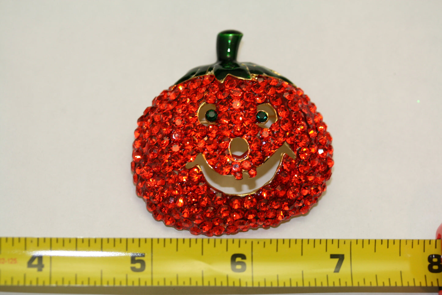 Large Rhinestone Halloween Pumpkin Brooch Pin, Fashion Costume Holiday Jewelry, Crystal Pumpkin Brooch Pin
