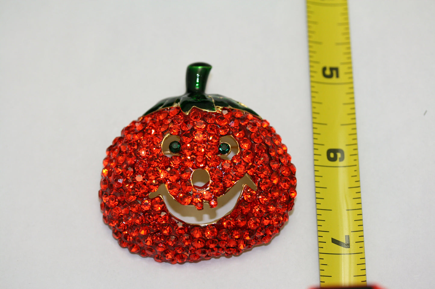 Large Rhinestone Halloween Pumpkin Brooch Pin, Fashion Costume Holiday Jewelry, Crystal Pumpkin Brooch Pin