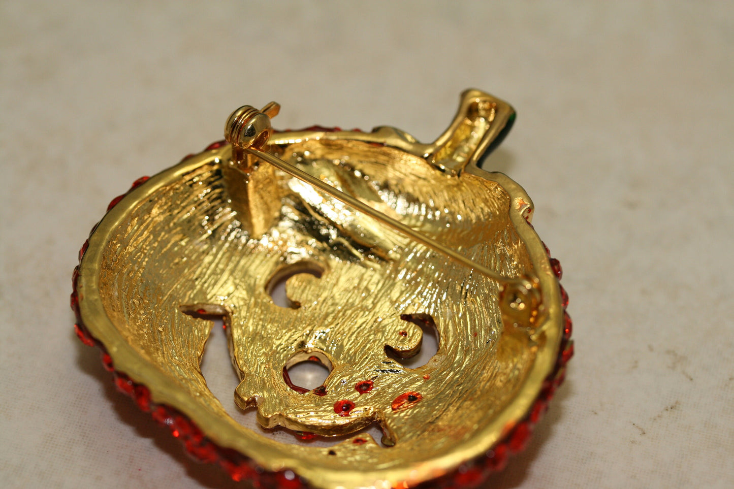 Large Rhinestone Halloween Pumpkin Brooch Pin, Fashion Costume Holiday Jewelry, Crystal Pumpkin Brooch Pin