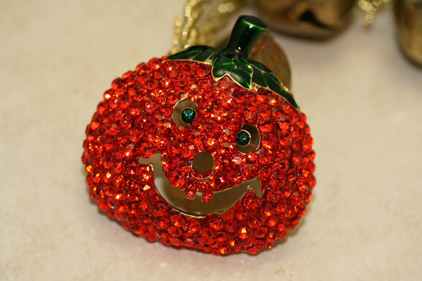 Large Rhinestone Halloween Pumpkin Brooch Pin, Fashion Costume Holiday Jewelry, Crystal Pumpkin Brooch Pin