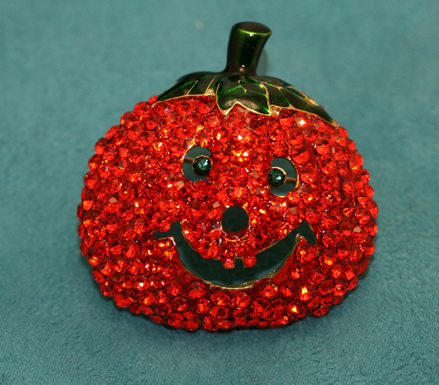 Large Rhinestone Halloween Pumpkin Brooch Pin, Fashion Costume Holiday Jewelry, Crystal Pumpkin Brooch Pin