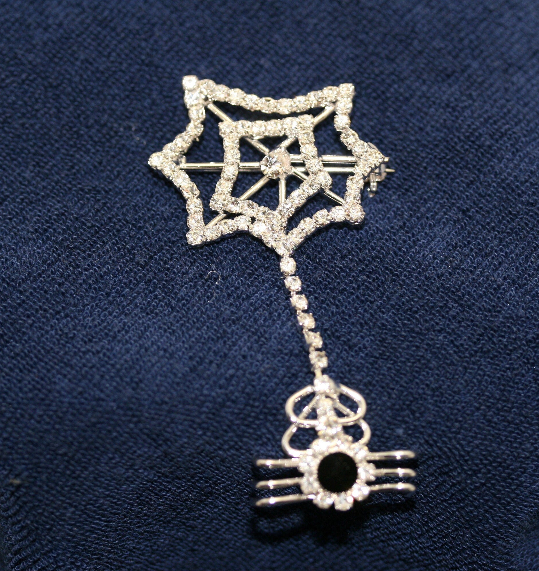 Rhinestone Spider Web Brooch Pin With Matching Earring, Crystal Halloween Jewelry Set