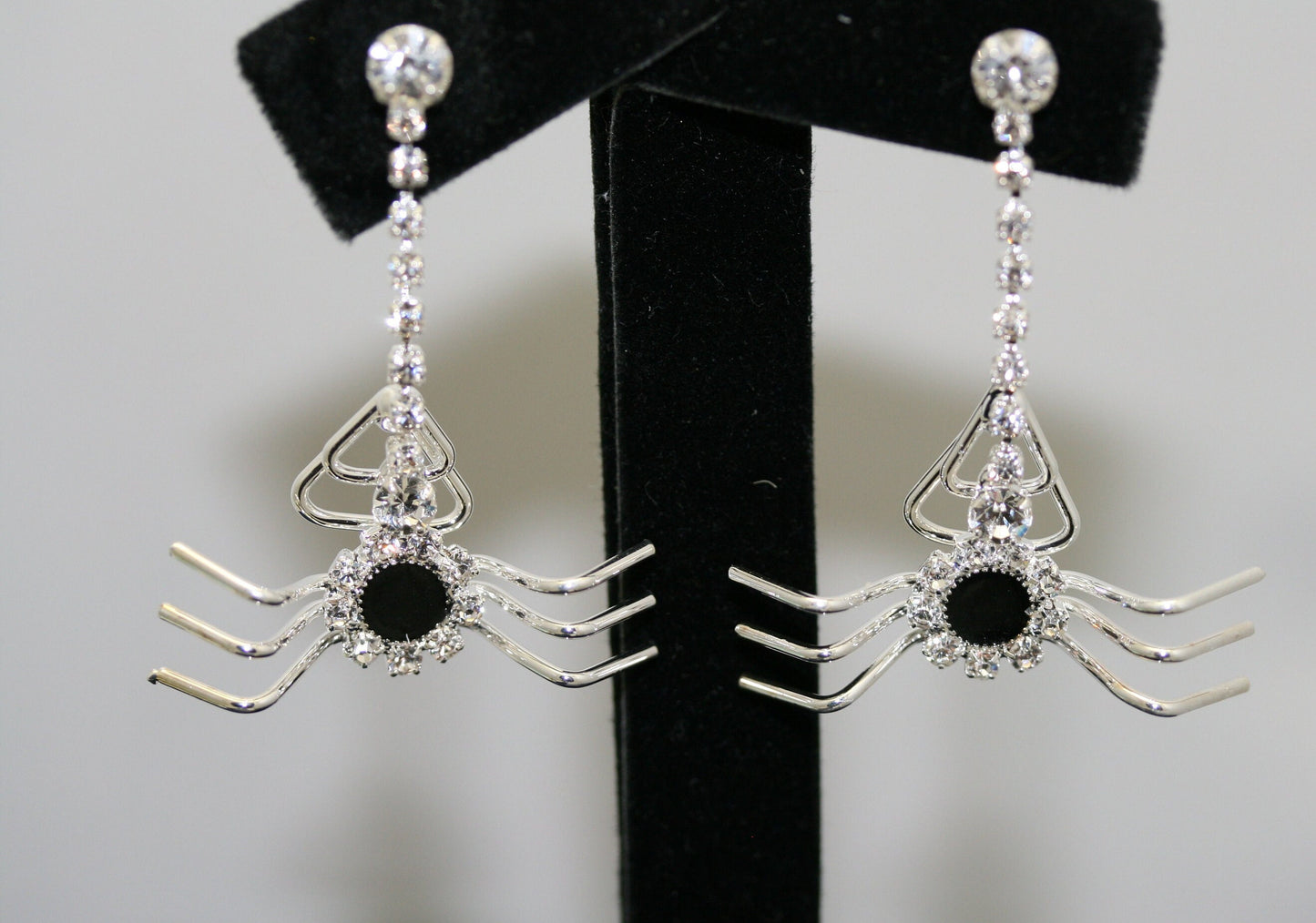 Rhinestone Spider Web Brooch Pin With Matching Earring, Crystal Halloween Jewelry Set