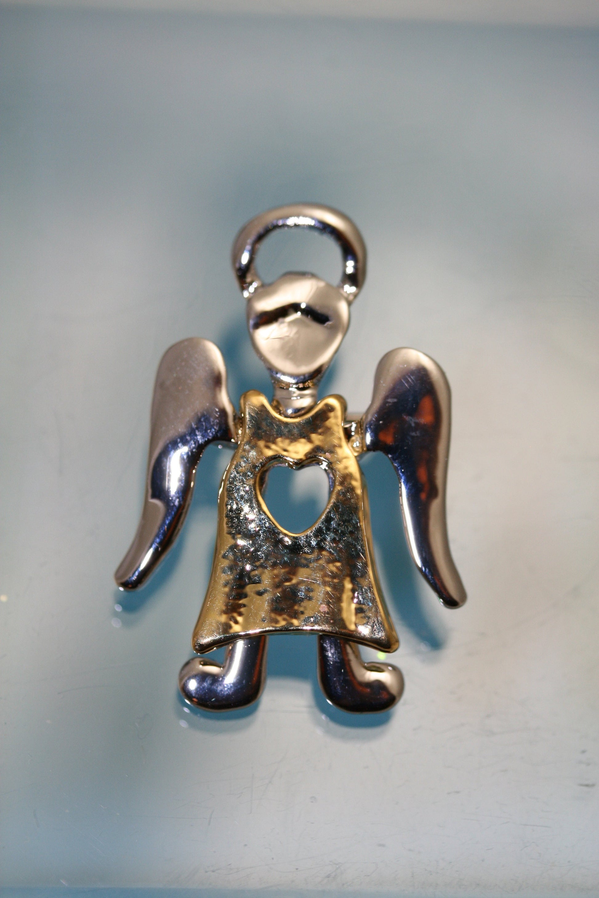 Two Tone Angel Brooch In Vintage Designer, Religious Pin, Choir Angel, Christmas Angel Costume Jewelry