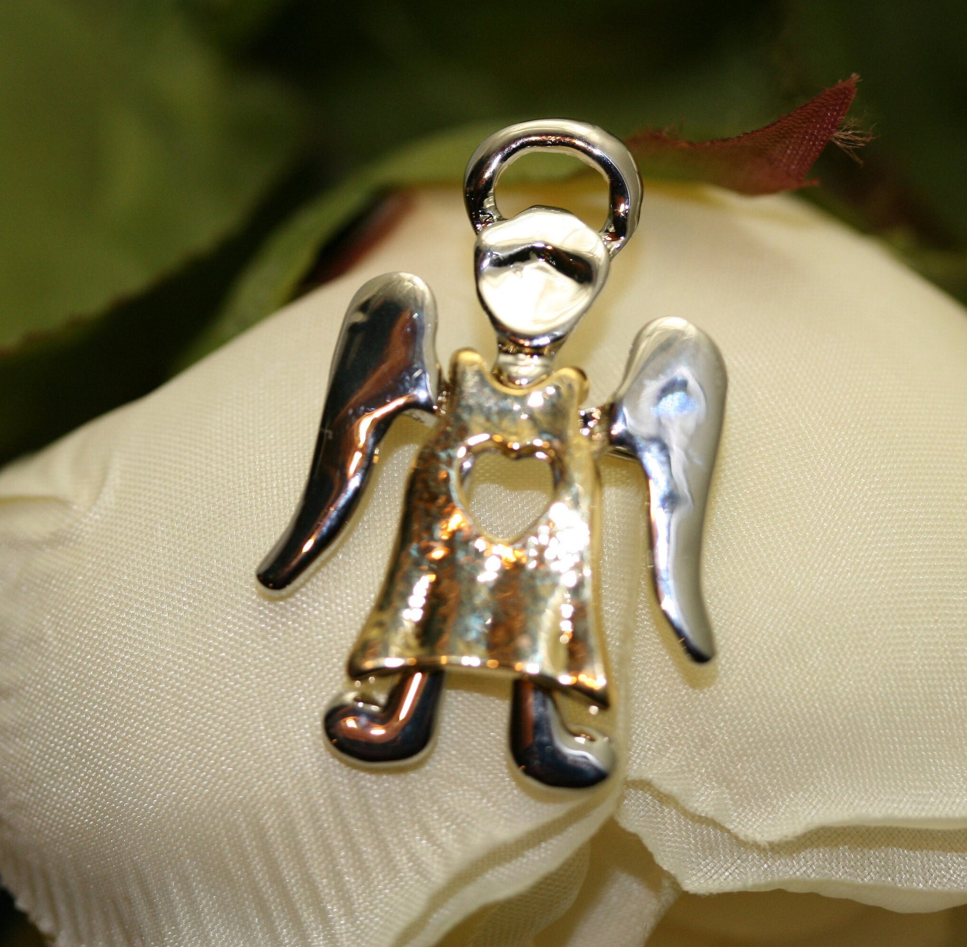 Two Tone Angel Brooch In Vintage Designer, Religious Pin, Choir Angel, Christmas Angel Costume Jewelry