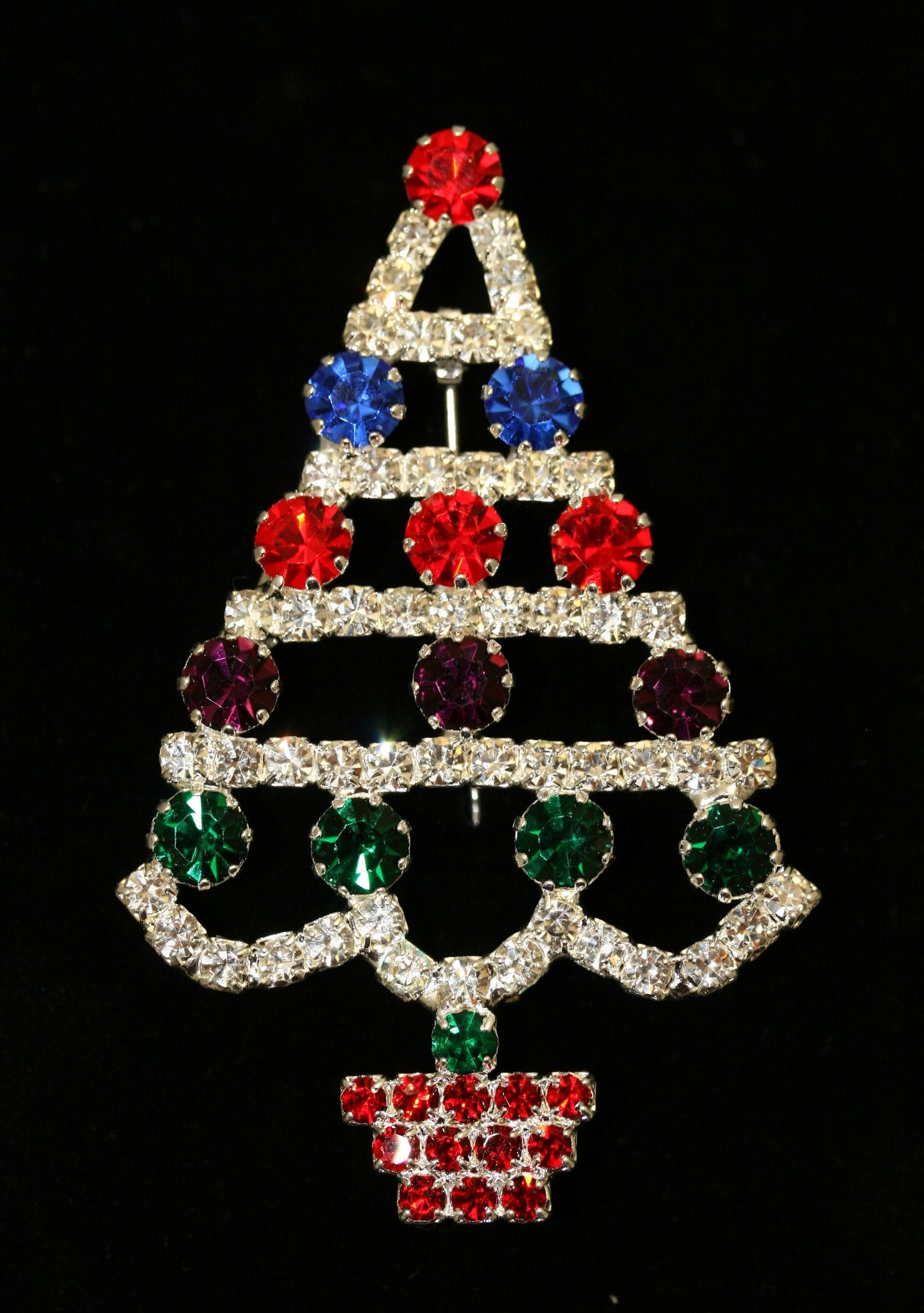 Multi Color Rhinestone Christmas Tree Brooch Pin, Christmas Jewelry, Holiday Jewelry Gift