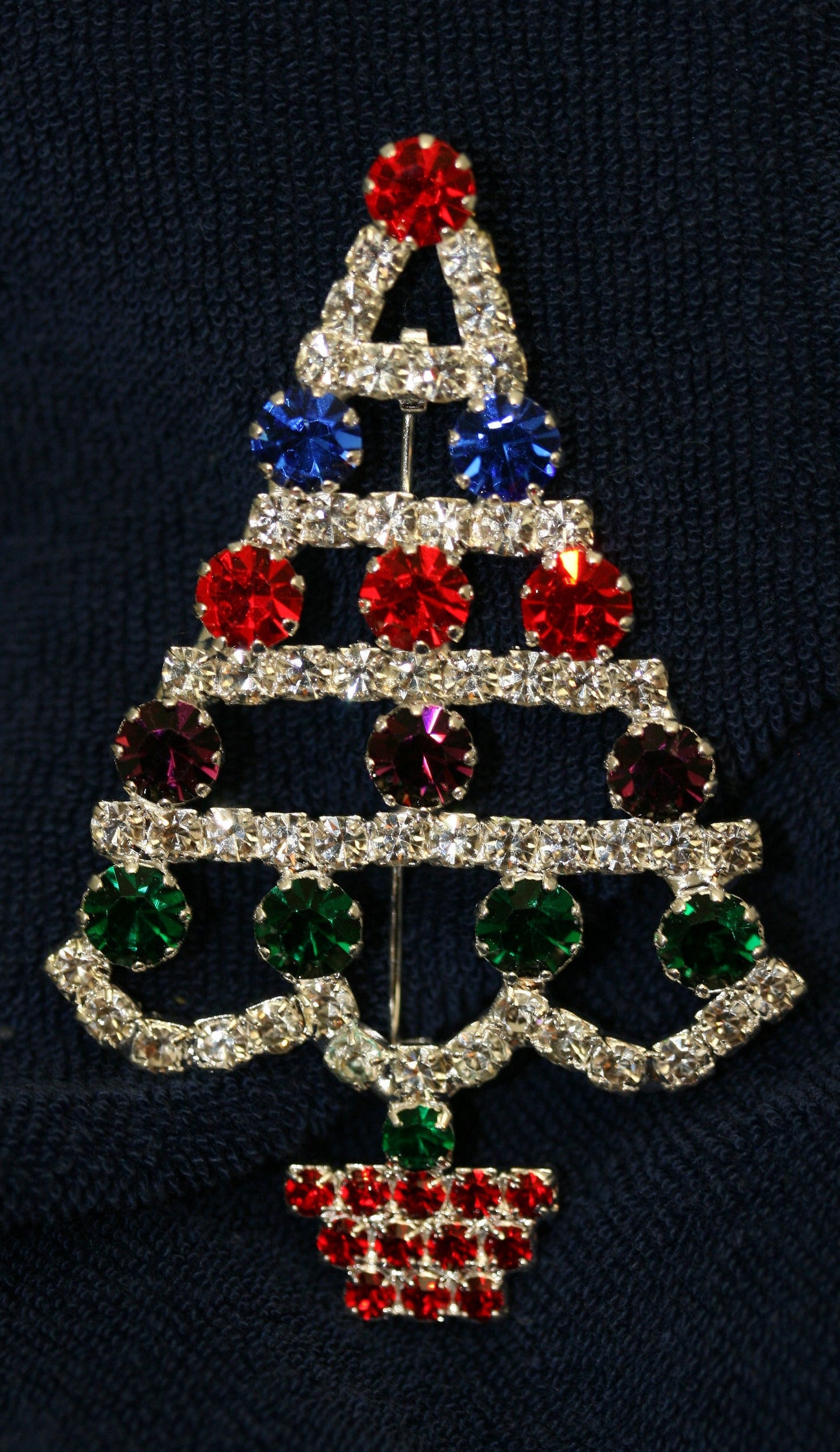 Multi Color Rhinestone Christmas Tree Brooch Pin, Christmas Jewelry, Holiday Jewelry Gift