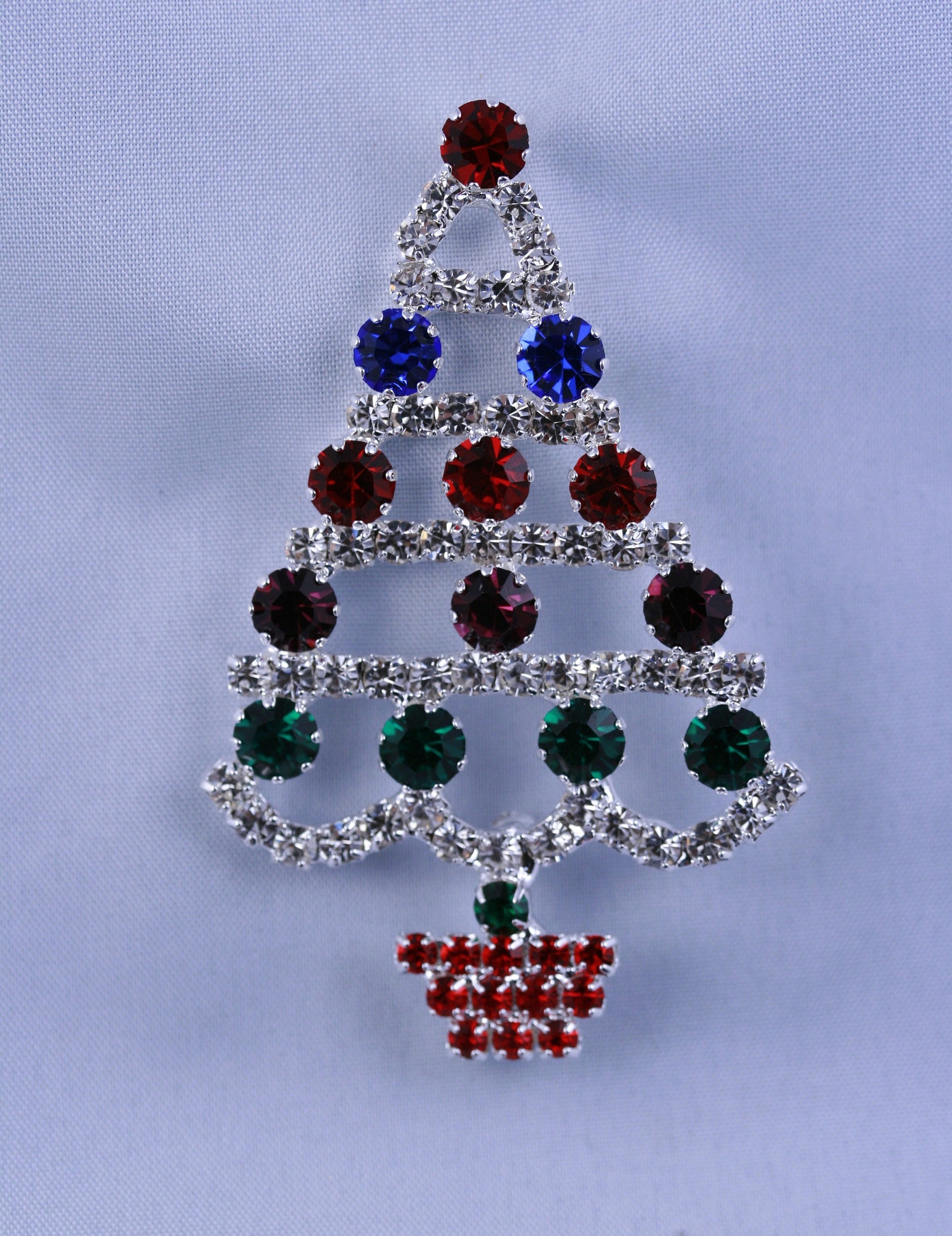 Multi Color Rhinestone Christmas Tree Brooch Pin, Christmas Jewelry, Holiday Jewelry Gift