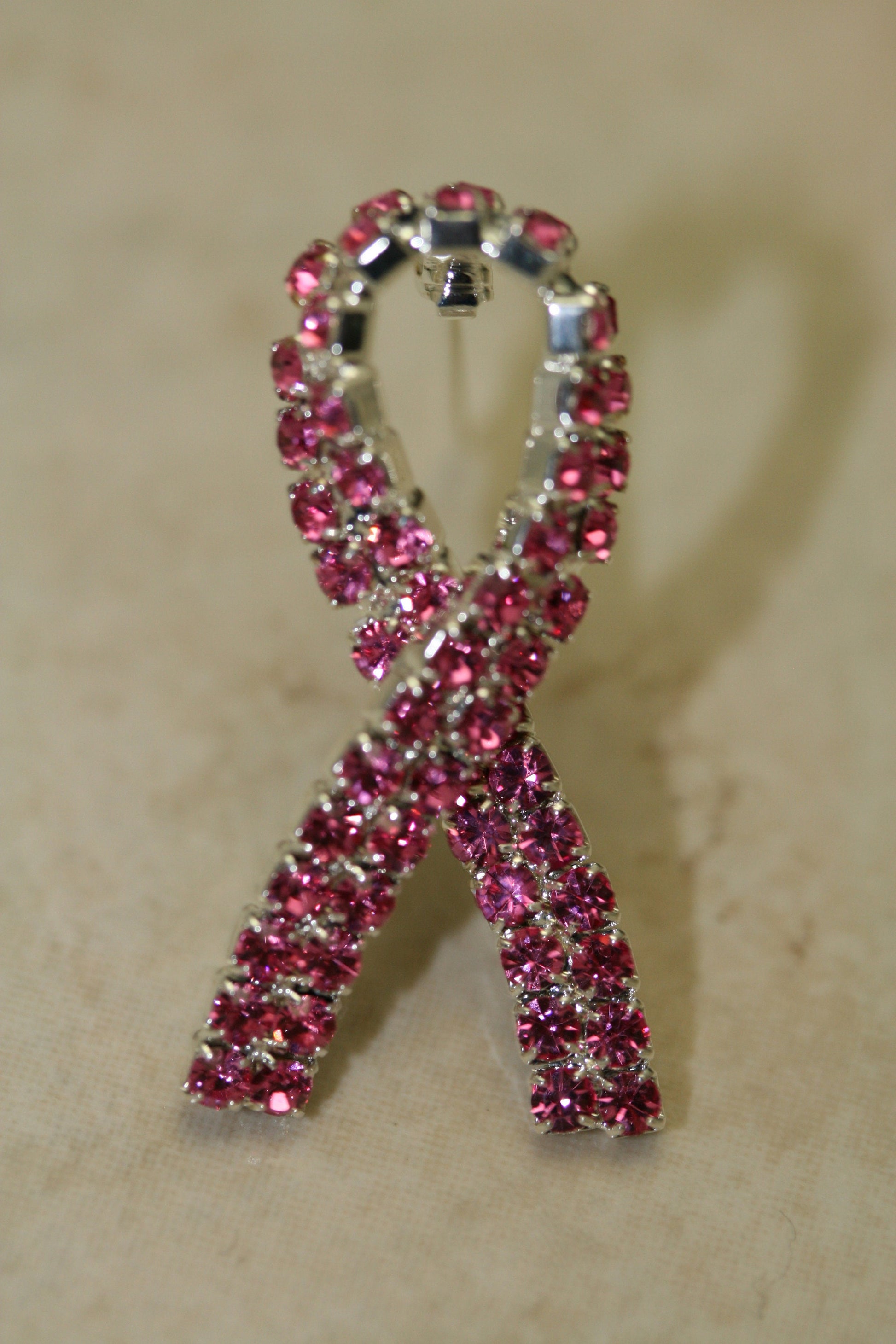Pink Ribbon Breast Cancer Awareness Pin Brooch Pink Rhinestones Jewelry