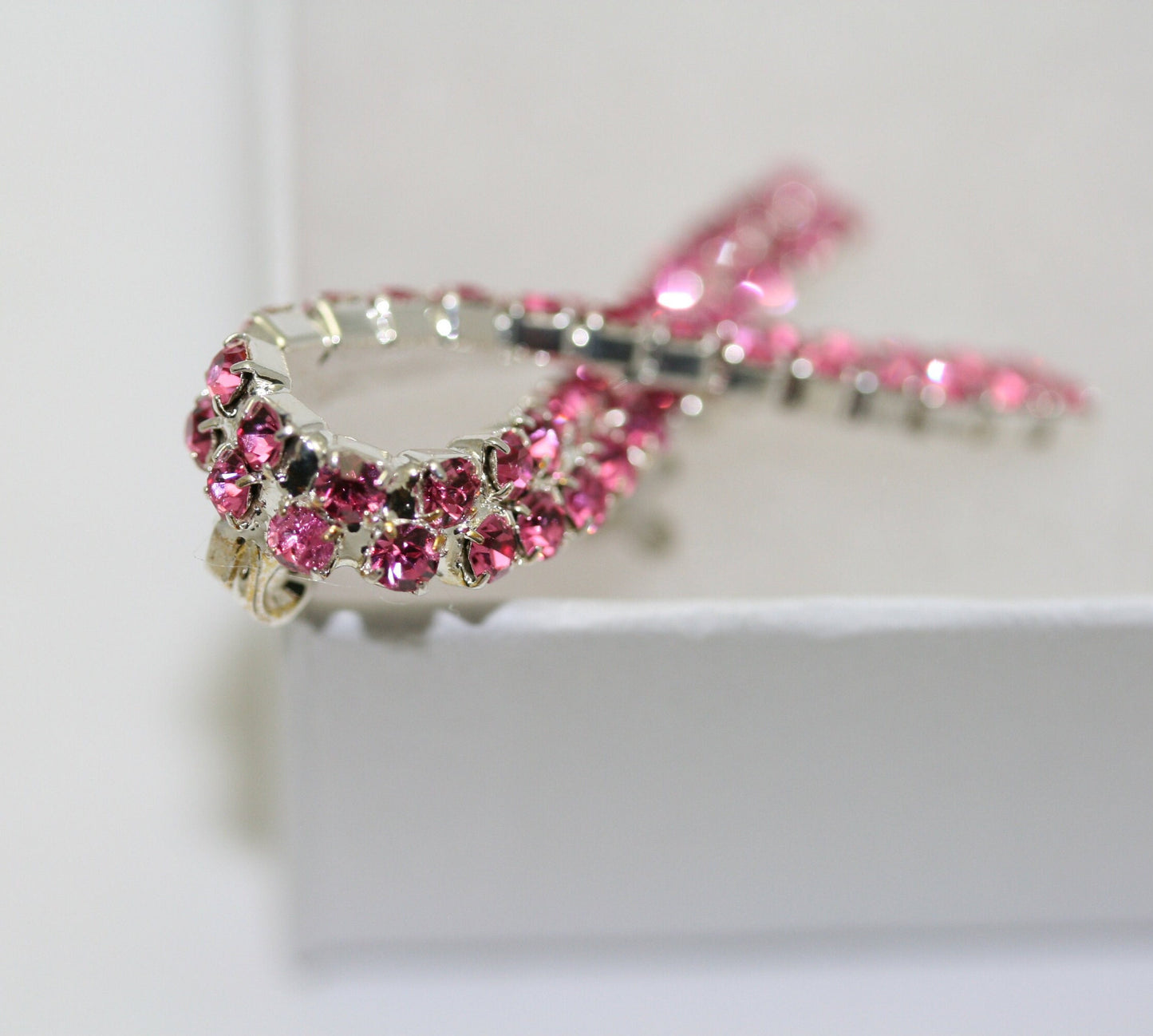Pink Ribbon Breast Cancer Awareness Pin Brooch Pink Rhinestones Jewelry