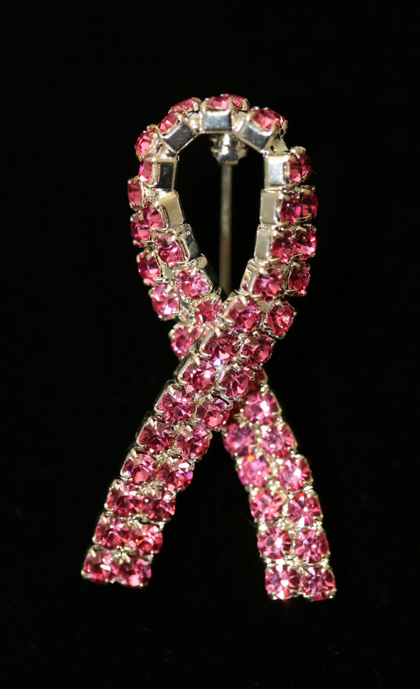 Pink Ribbon Breast Cancer Awareness Pin Brooch Pink Rhinestones Jewelry