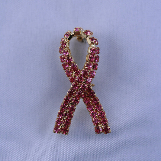 Pink Ribbon Breast Cancer Awareness Pin Brooch Pink Rhinestones Jewelry