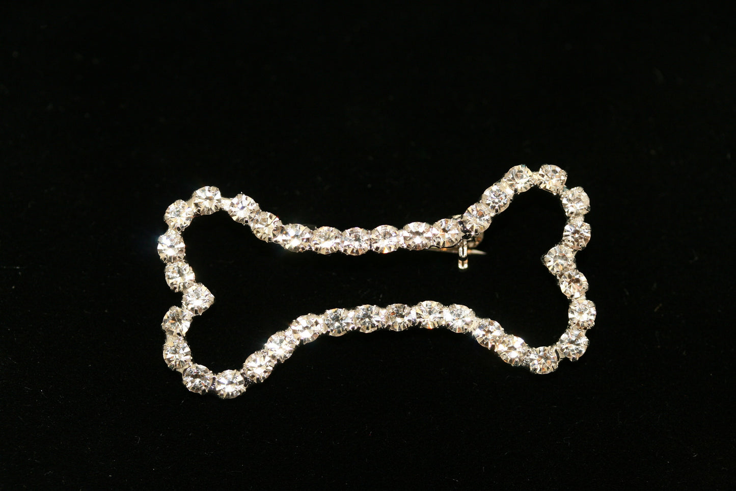 Crystal Clear Dog Bone Outline Rhinestone Pin with Silver Tones Brooch Pin, Gold Tone Dog Bone Costume Jewelry