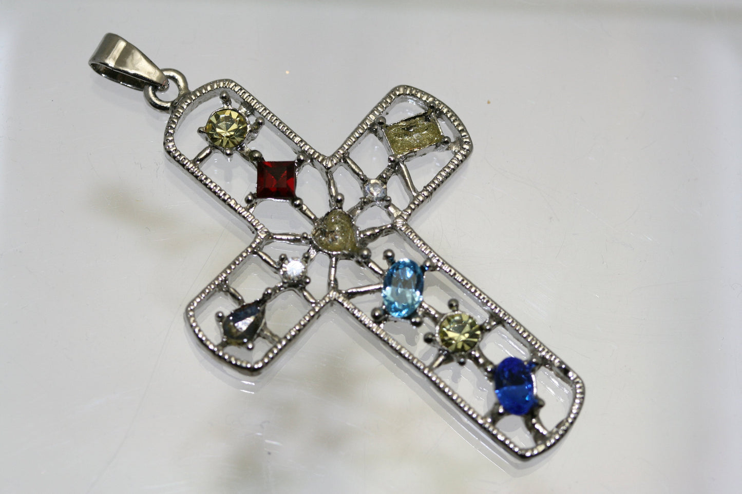 Silver Sparkling Multi Colors Rhinestone Cross Charm, Fashion Cross Pendant Charm
