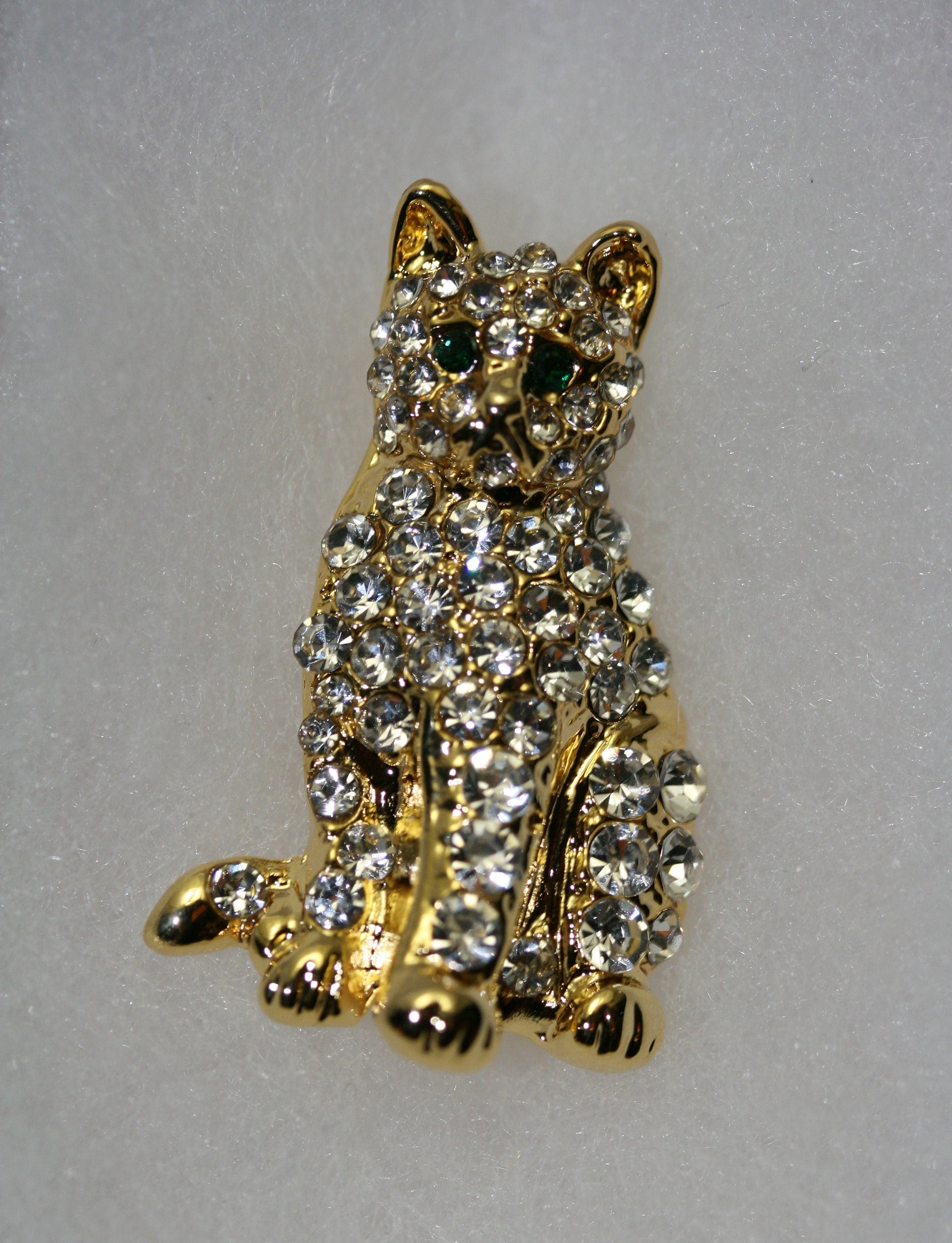 Rhinestones Gold-Tone Cat Brooch, Pin & Post Earring Set, Crystal Cat Pin Brooch, Cat Earrings.