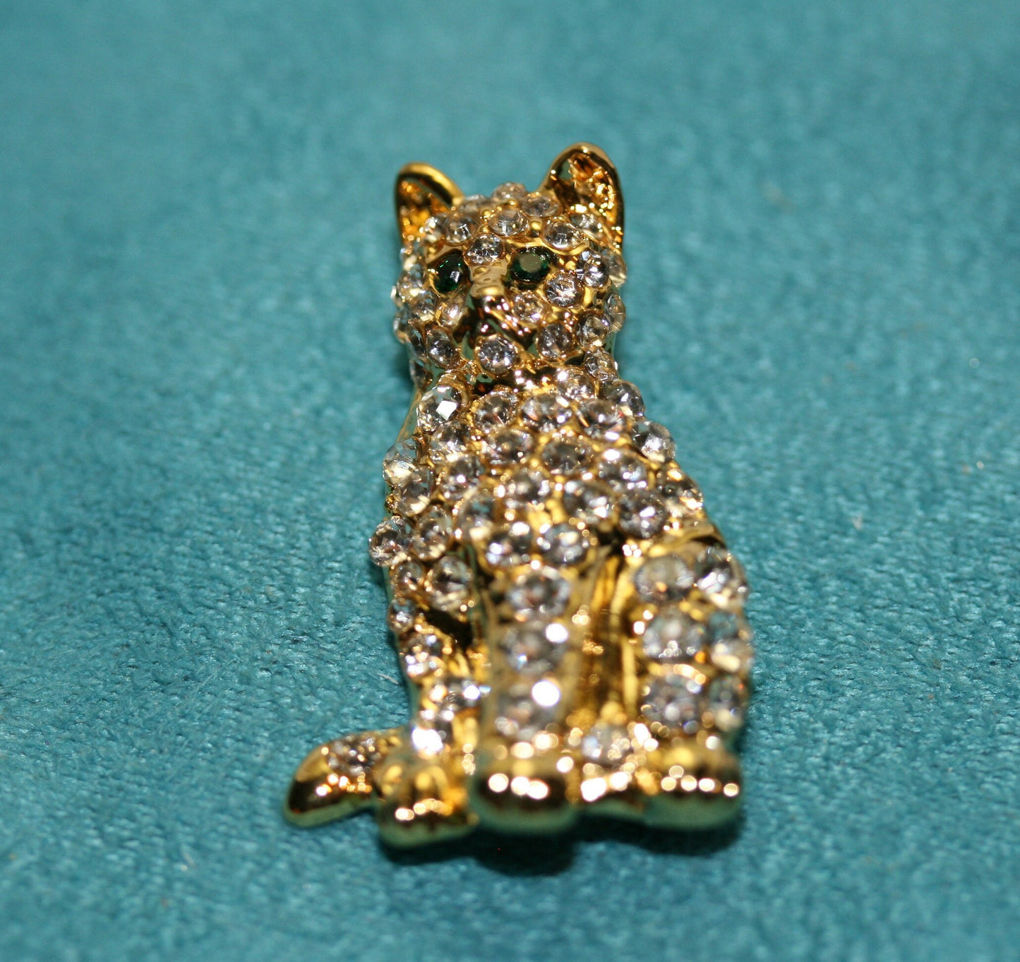 Rhinestones Gold-Tone Cat Brooch, Pin & Post Earring Set, Crystal Cat Pin Brooch, Cat Earrings.