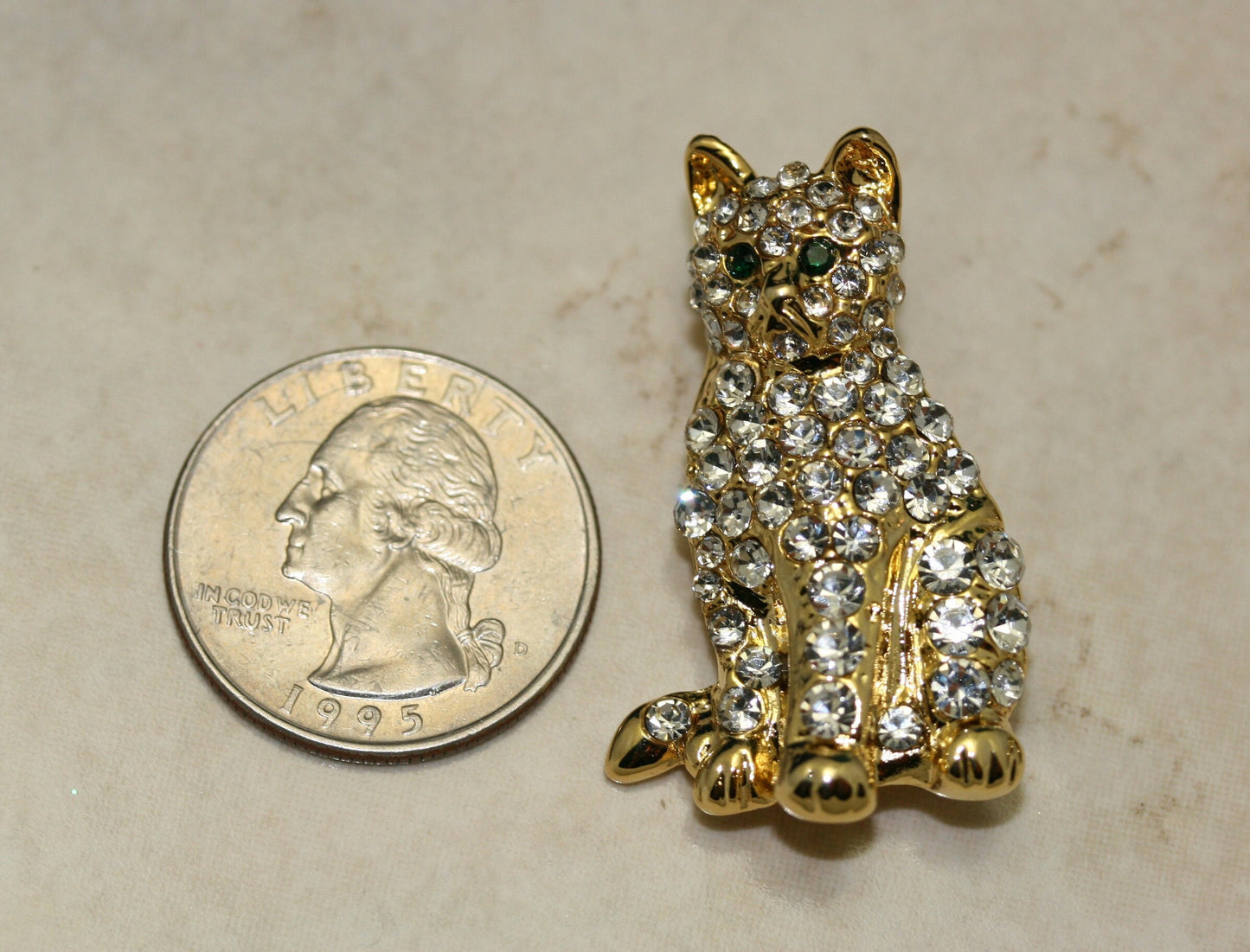 Rhinestones Gold-Tone Cat Brooch, Pin & Post Earring Set, Crystal Cat Pin Brooch, Cat Earrings.