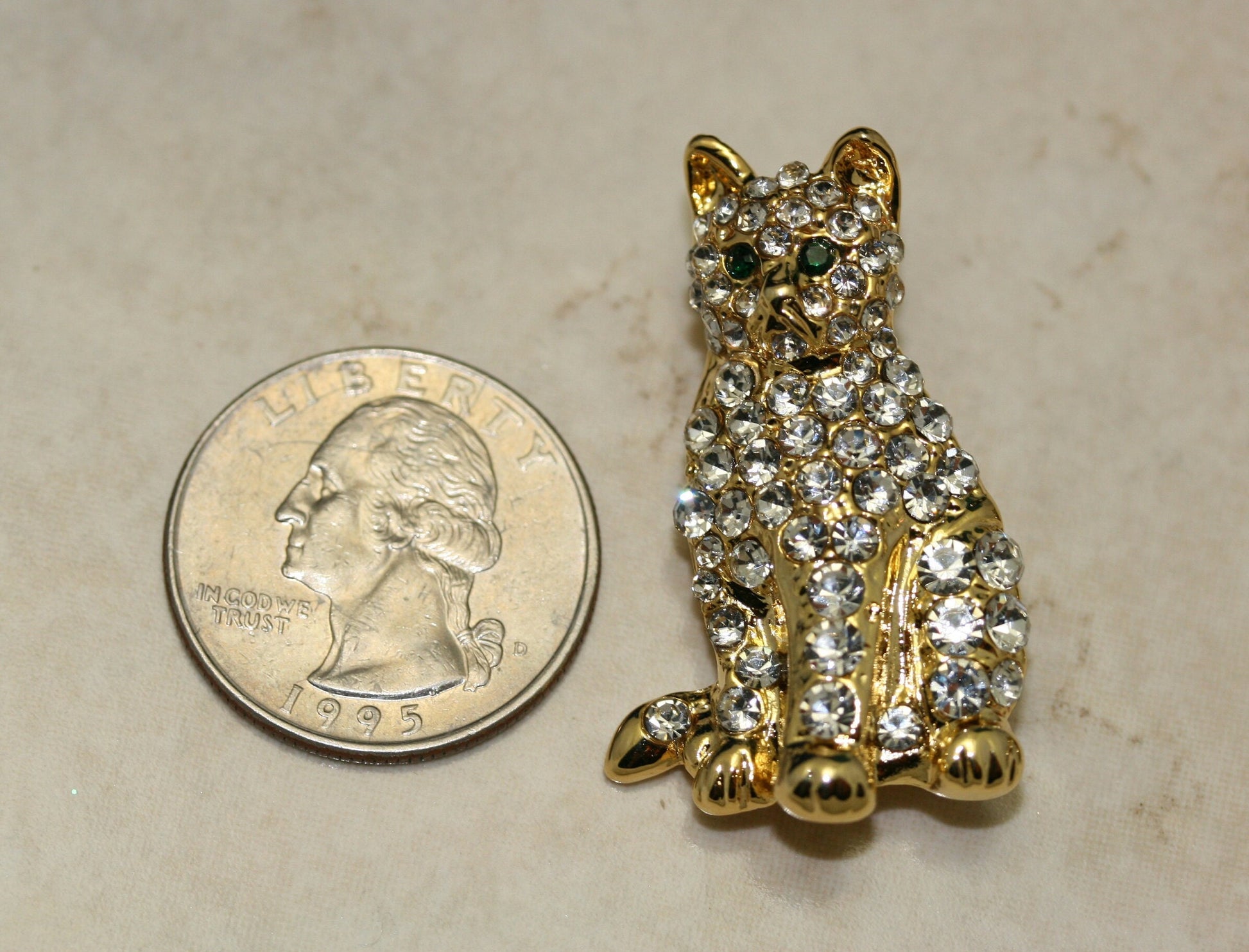Rhinestones Gold-Tone Cat Brooch, Pin & Post Earring Set, Crystal Cat Pin Brooch, Cat Earrings.
