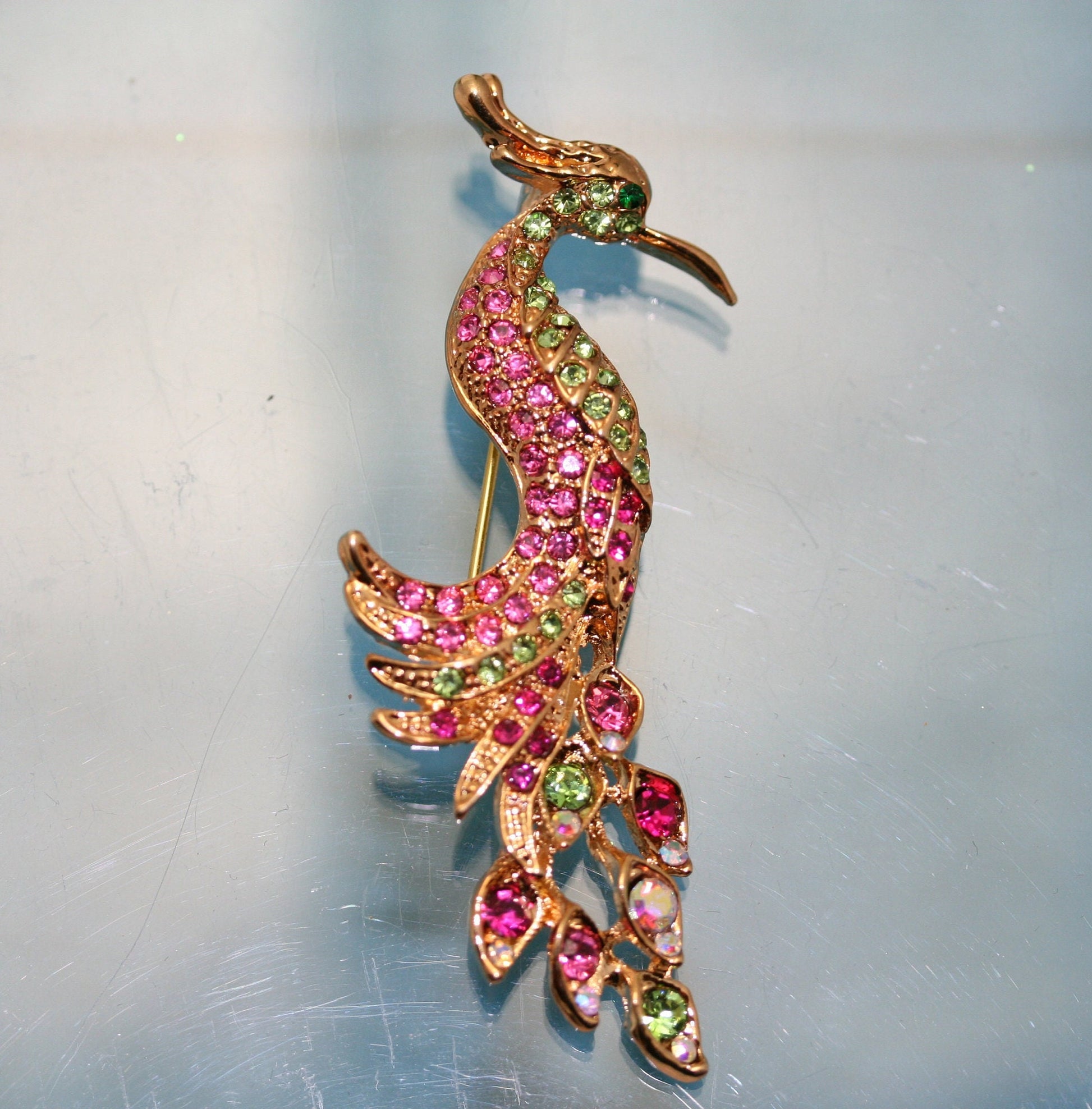 Vintage Rhinestone Peacock Brooch, Colorful Crystal Peacock Brooch Pin, Fashion Jewelry Pin,