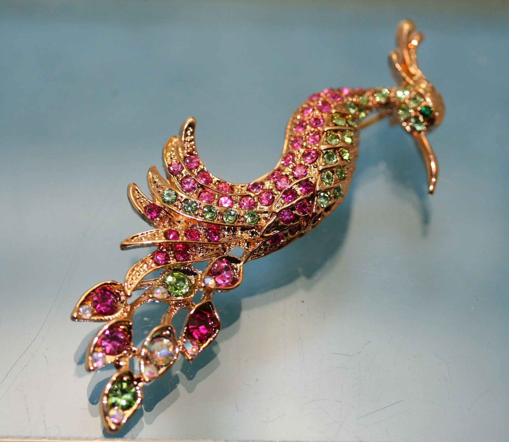 Vintage Rhinestone Peacock Brooch, Colorful Crystal Peacock Brooch Pin, Fashion Jewelry Pin,