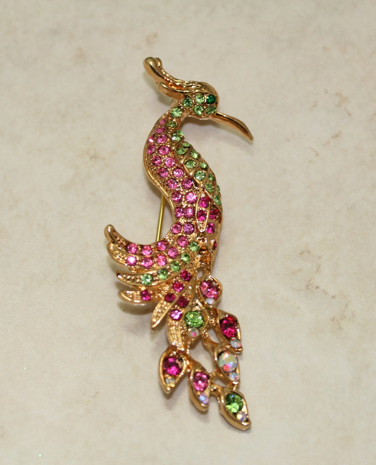 Vintage Rhinestone Peacock Brooch, Colorful Crystal Peacock Brooch Pin, Fashion Jewelry Pin,