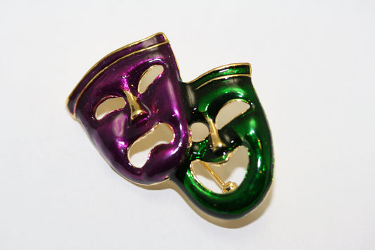 Vintage Comedy Tragedy Broach, Mardi Gras Fashion Jewelry, theater pin, Mardi Gras