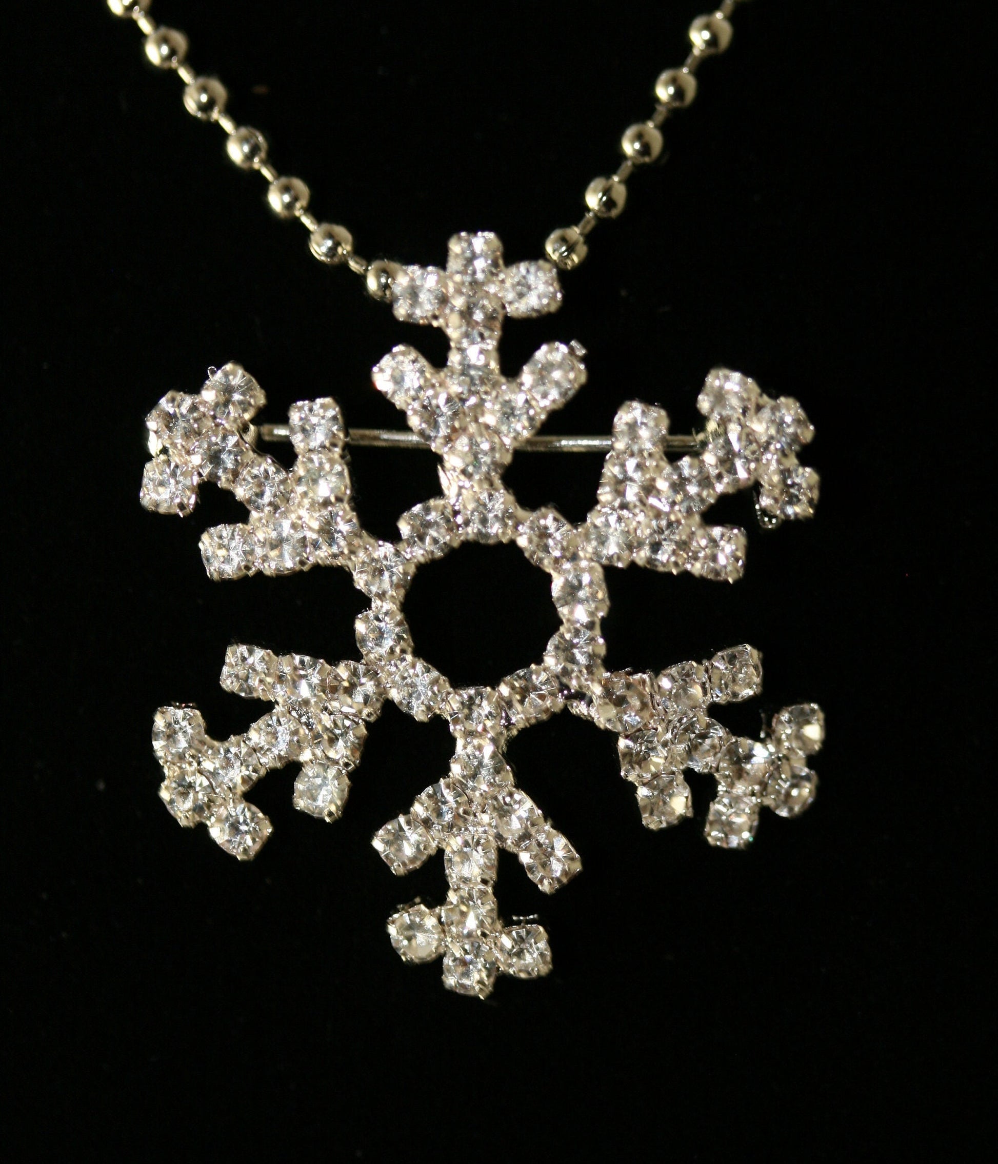 Rhinestone Winter Snowflake Brooch Pin OR Pendant, Christmas Fashion Jewelry Gift
