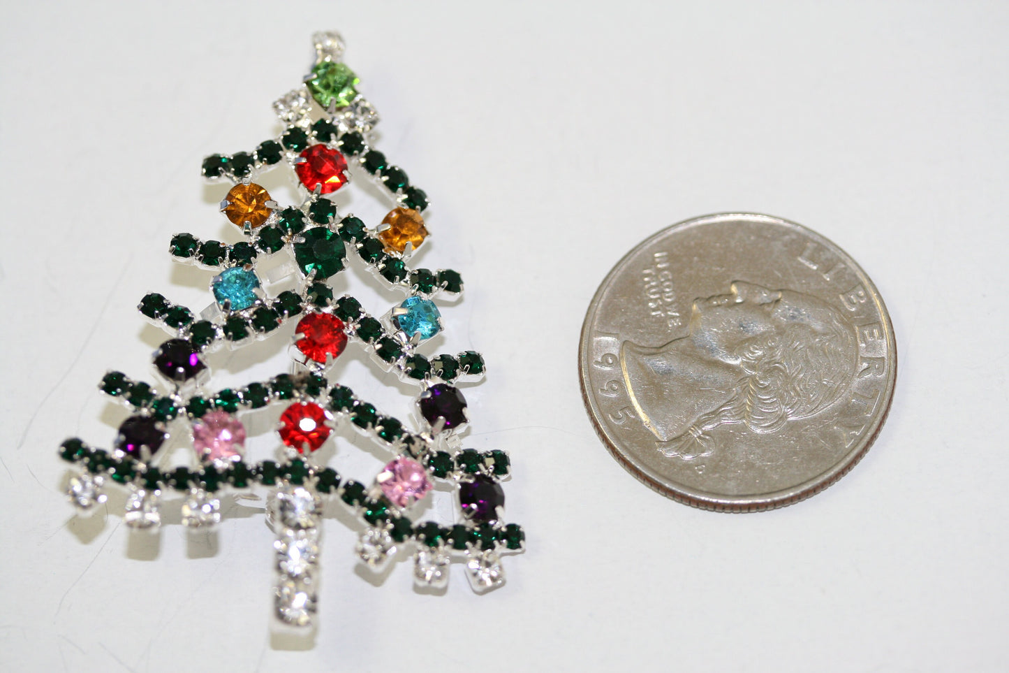 Multicolor Jewel Tone Rhinestone Christmas Tree Brooch, Pin, Holiday Jewelry Gift