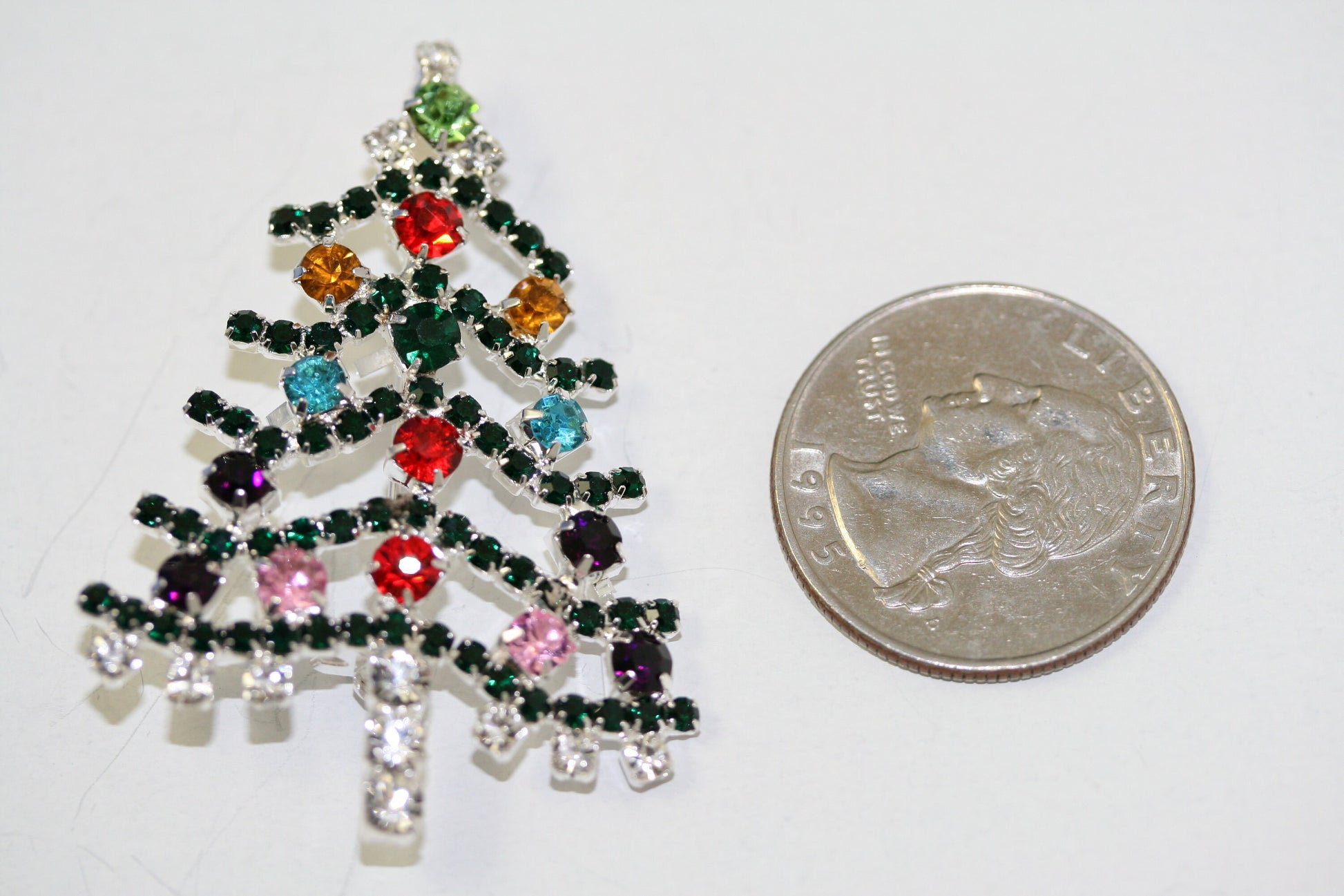 Multicolor Jewel Tone Rhinestone Christmas Tree Brooch, Pin, Holiday Jewelry Gift