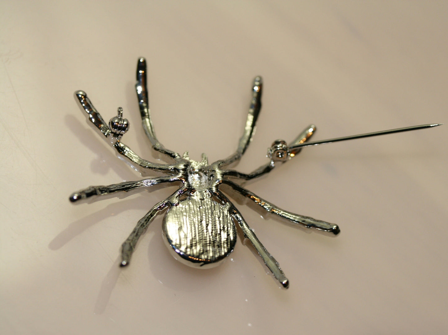 White Faux Pearl & Rhinestone Spider Arachnid Brooch Pin, Halloween Jewelry, Spider Pin