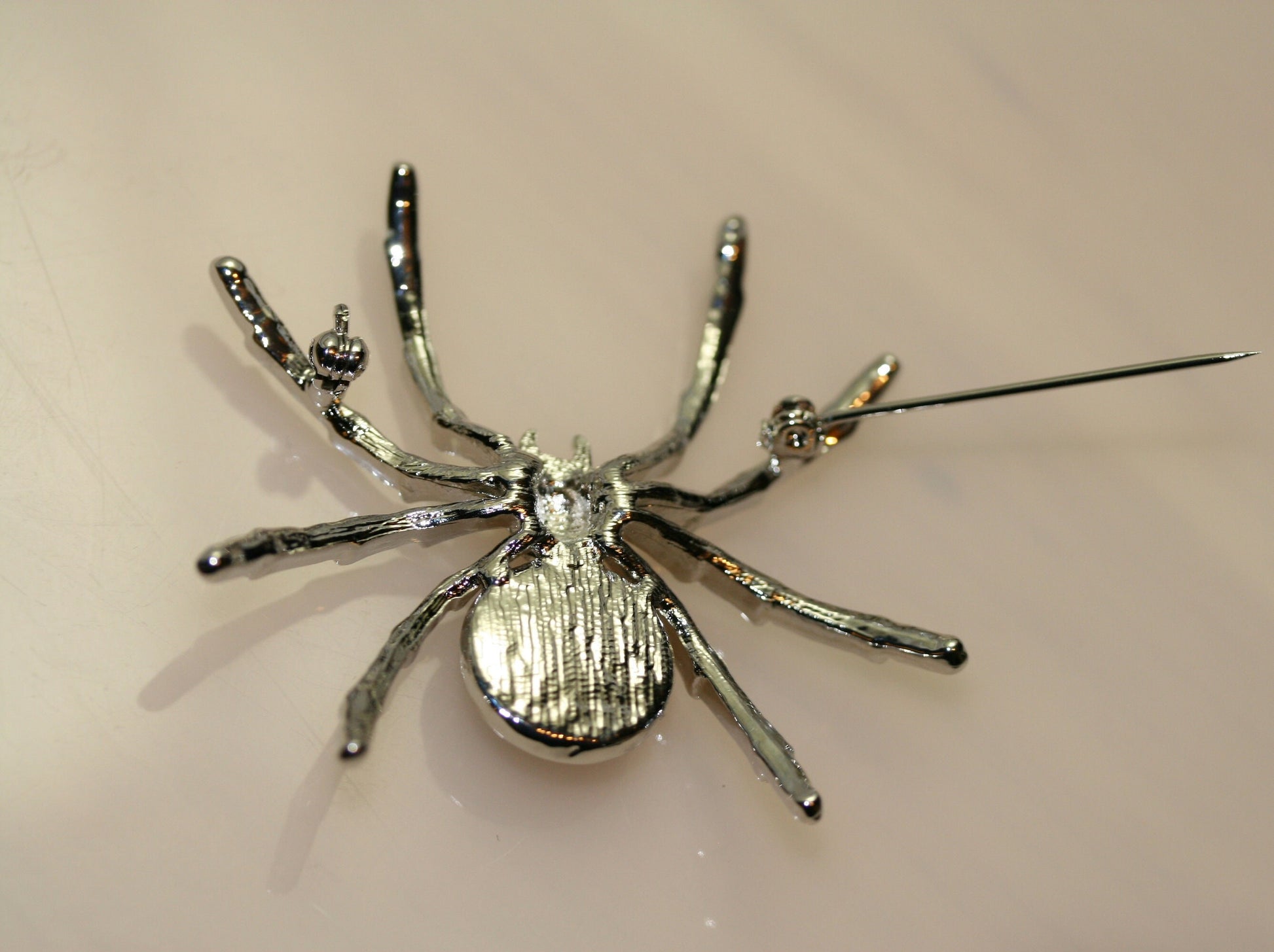 White Faux Pearl & Rhinestone Spider Arachnid Brooch Pin, Halloween Jewelry, Spider Pin