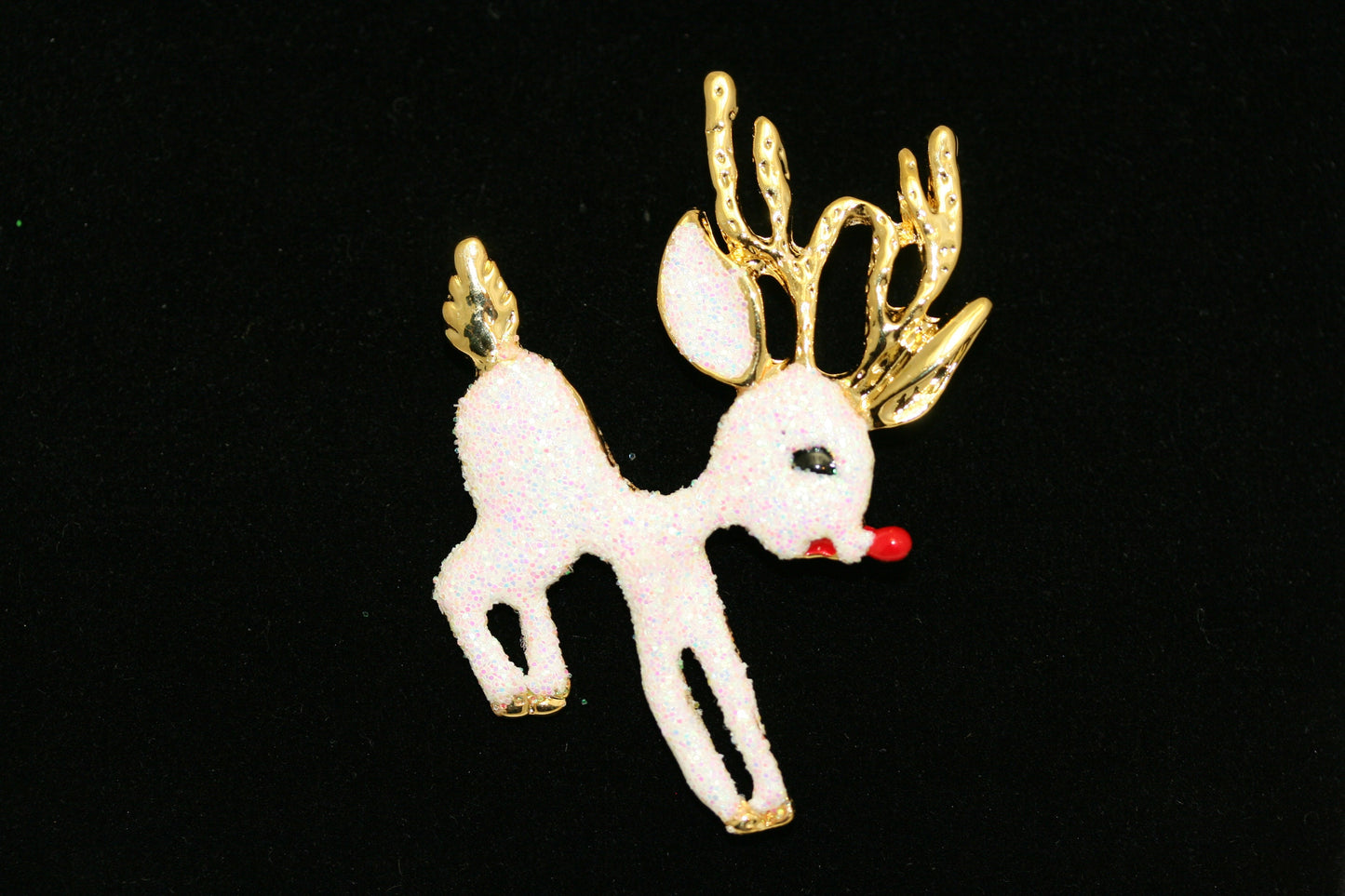 Beautiful Rudolph Reindeer Sparkling White Christmas Reindeer Pin Brooch, Christmas Jewelry