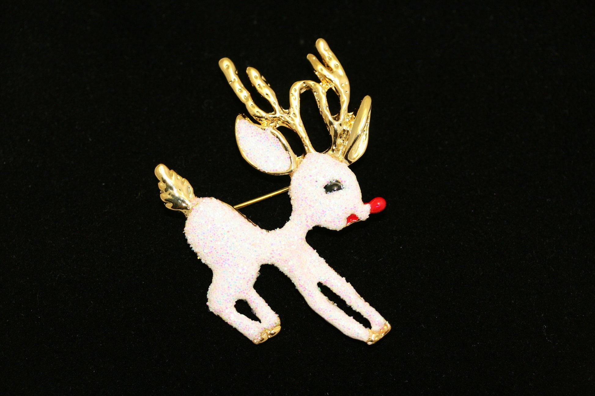 Beautiful Rudolph Reindeer Sparkling White Christmas Reindeer Pin Brooch, Christmas Jewelry