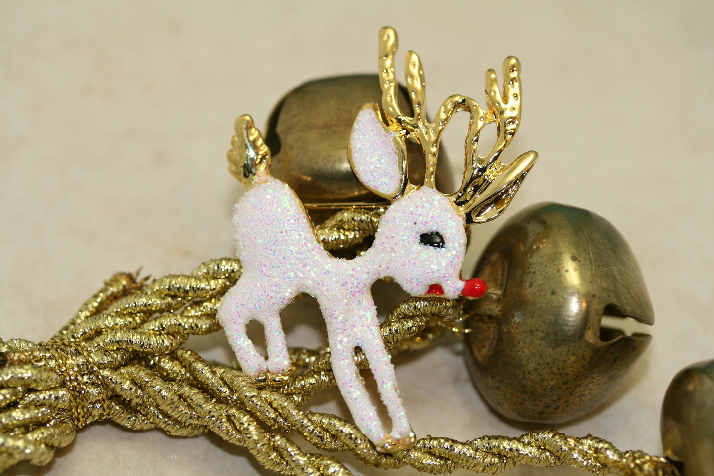 Beautiful Rudolph Reindeer Sparkling White Christmas Reindeer Pin Brooch, Christmas Jewelry