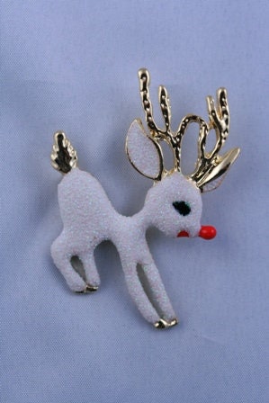 Beautiful Rudolph Reindeer Sparkling White Christmas Reindeer Pin Brooch, Christmas Jewelry