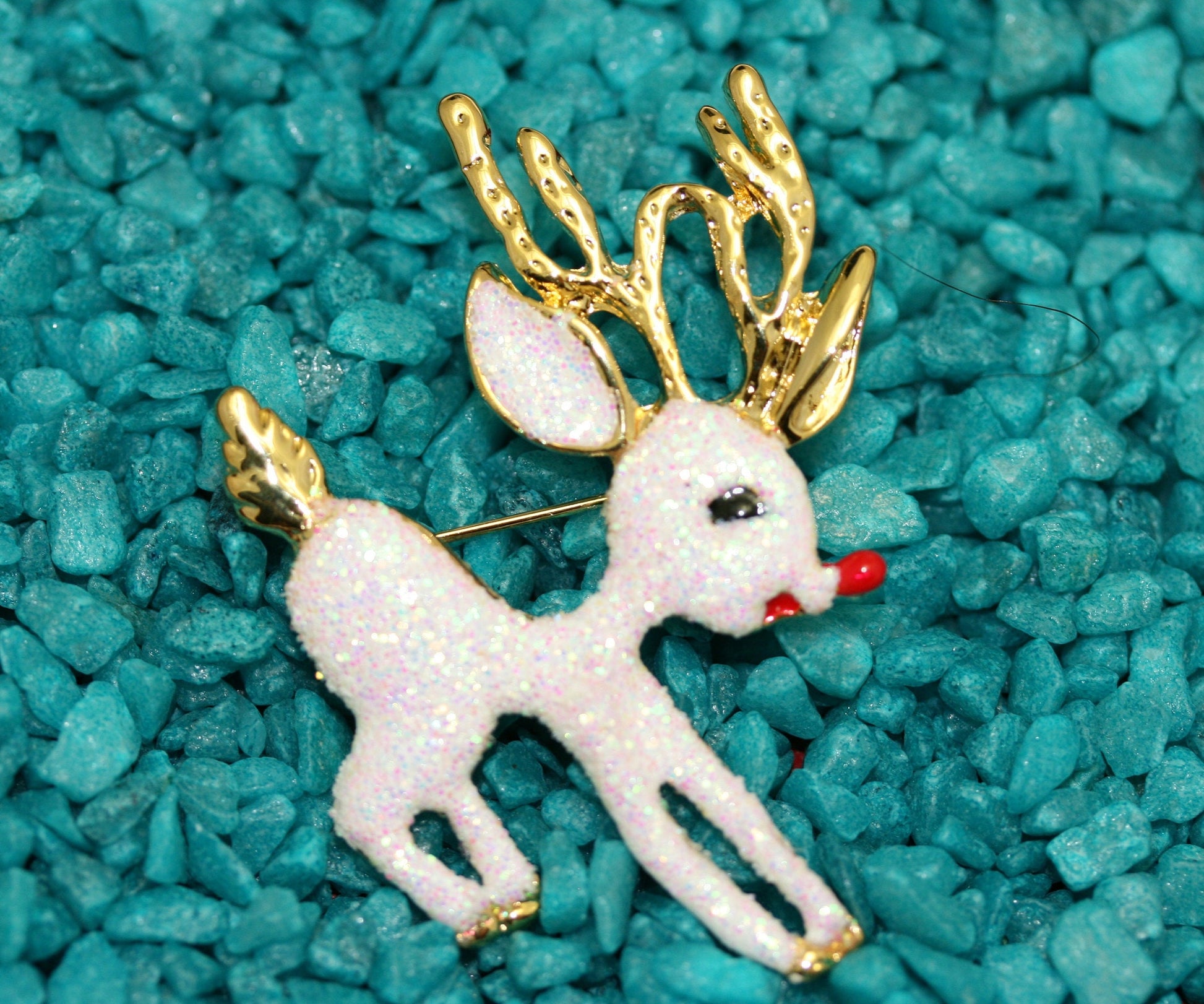 Beautiful Rudolph Reindeer Sparkling White Christmas Reindeer Pin Brooch, Christmas Jewelry