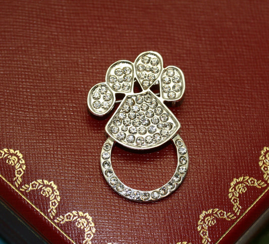 Silver-Tone Eyeglass Holder Pin Brooch, Rhinestone Dog Paw Print Brooch Pin, Dog Paw Eyeglass Holder